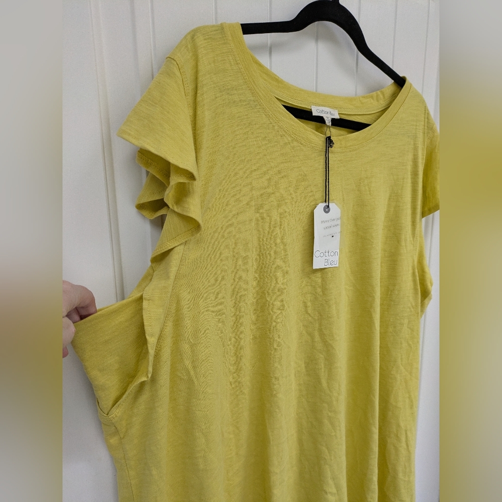 Women's Yellow Flutter Sleeve Top by Cotton Bleu - Picture 3 of 5